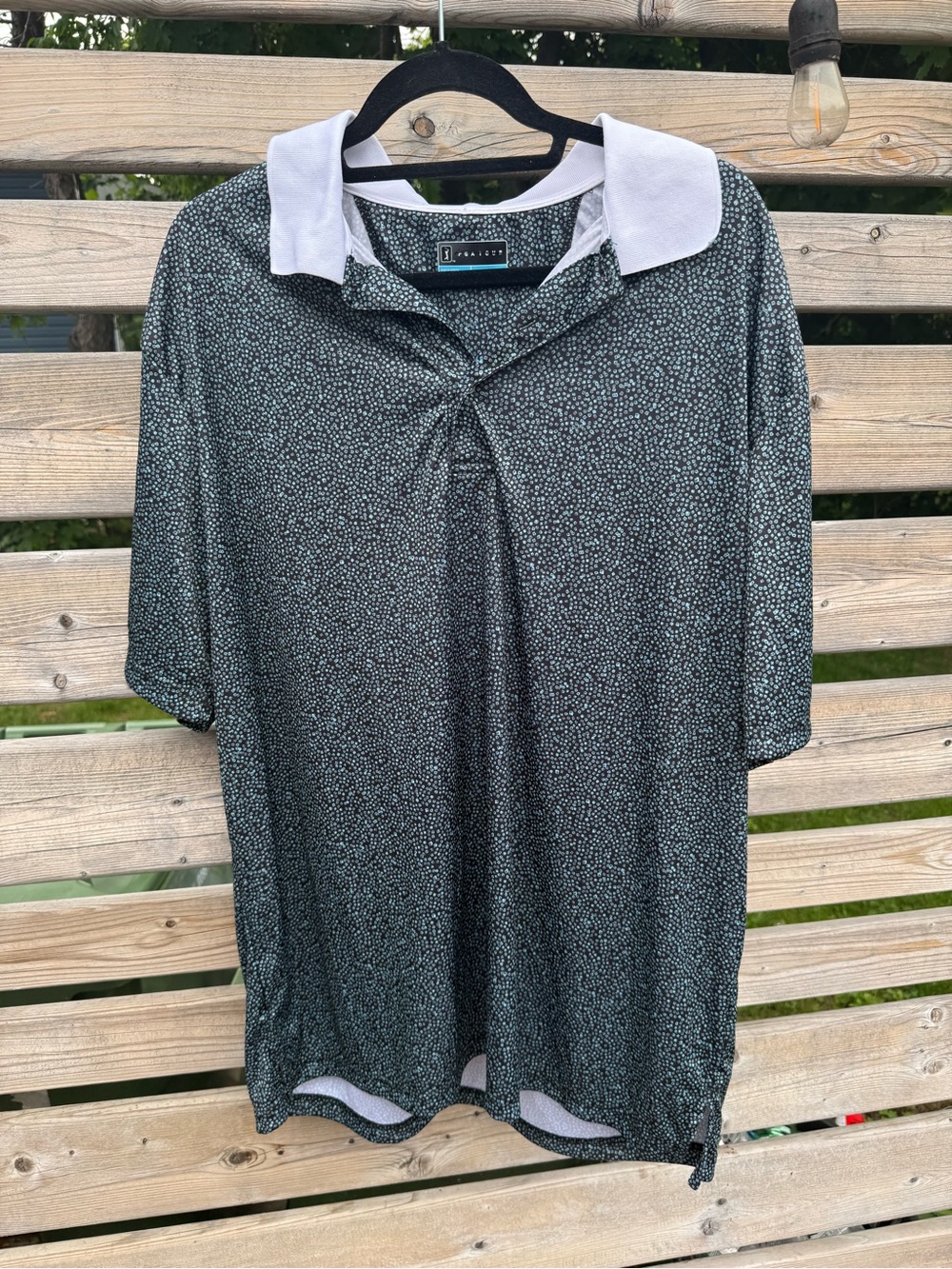 PGA Tour Men’s Black Speckled Golf Shirt with White Collar